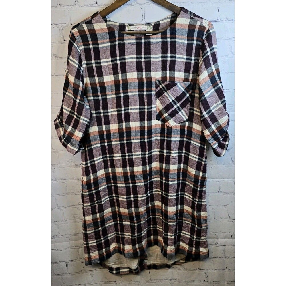 Chelsea & Violet Plaid Women's Dress Button Back Scoop Neck Sz Md Gaulzy Cotton